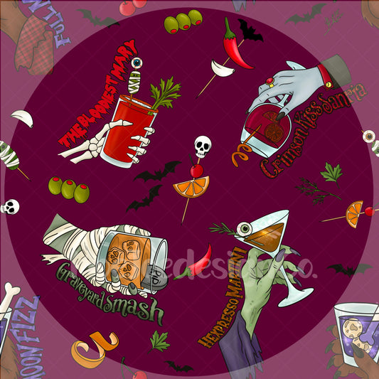 Creepy Cocktail Party Halloween Pattern: Spooky Monster Drinks (Digital Paper)