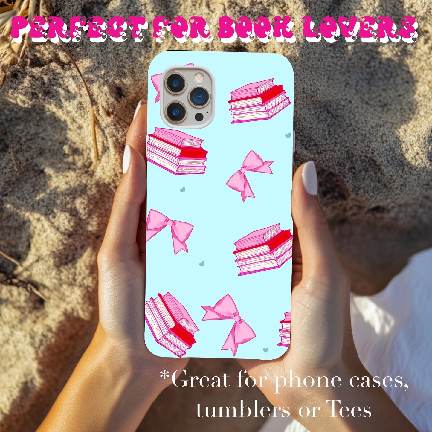 Coquette Book & Bow PNG Pattern: Girly Pink Design (Digital Download