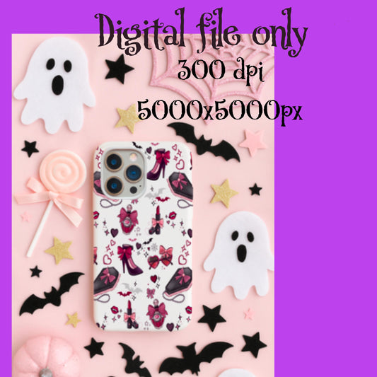 Vampy Coquette Seamless Pattern: Goth Halloween Digital Paper (PNG Download