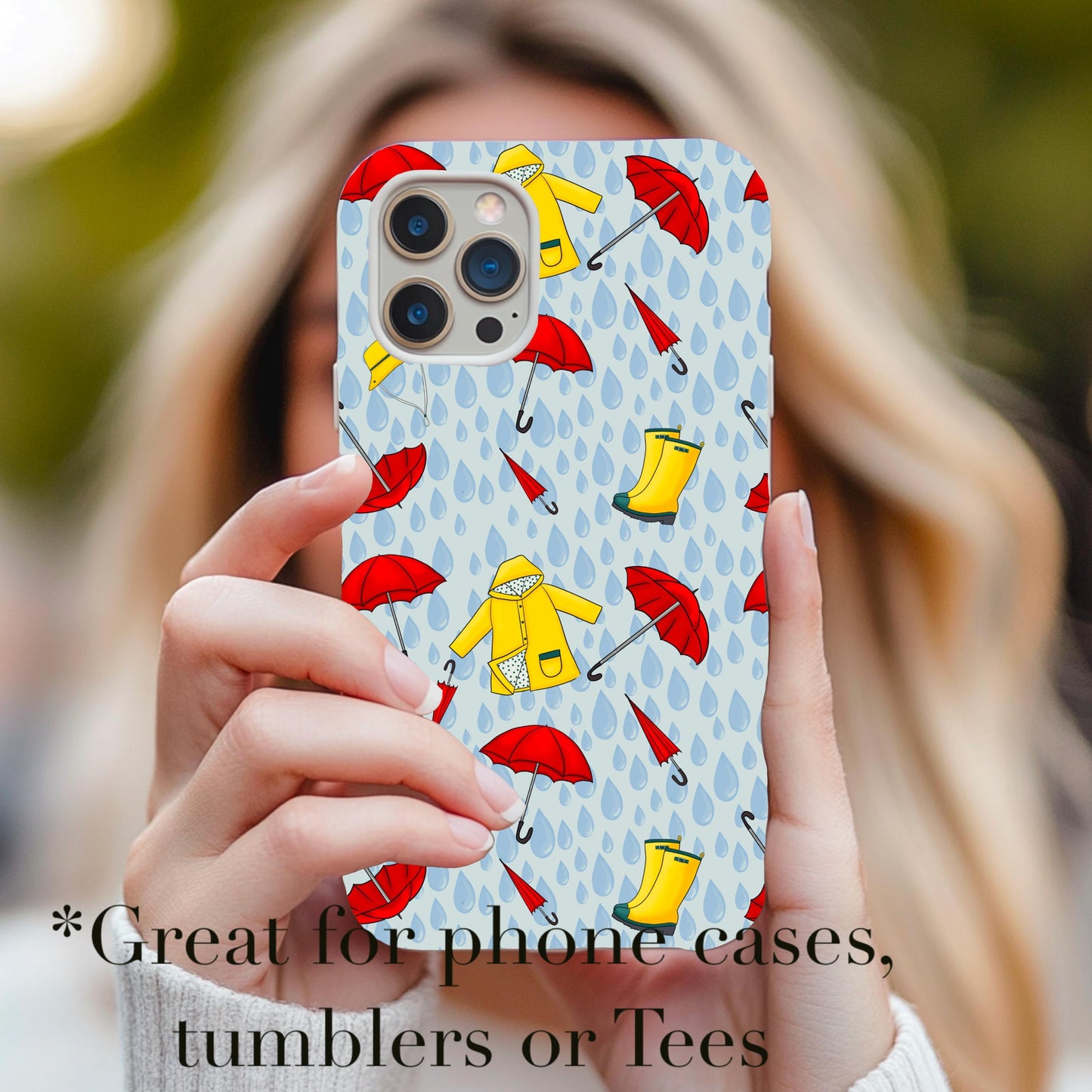 Rainy Day Seamless Pattern | Red Umbrellas PNG (Digital Download)