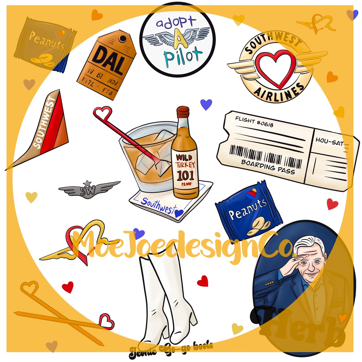 LUV Airline Glass Can Wrap Sticker: Southwest Inspired Aviation Decal