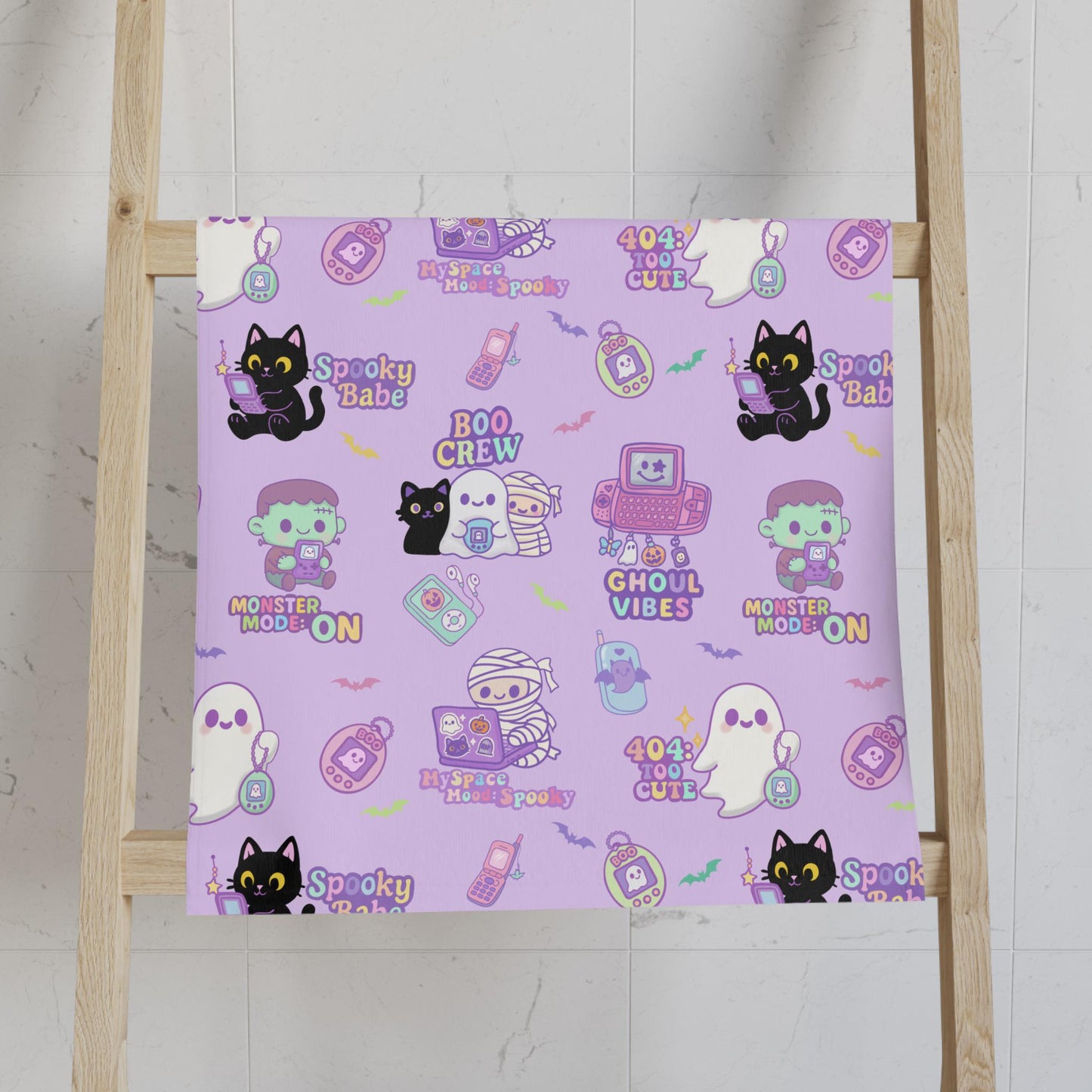 Retro Halloween Hand Towel: Kawaii Gameboy, Tamagotchi Print