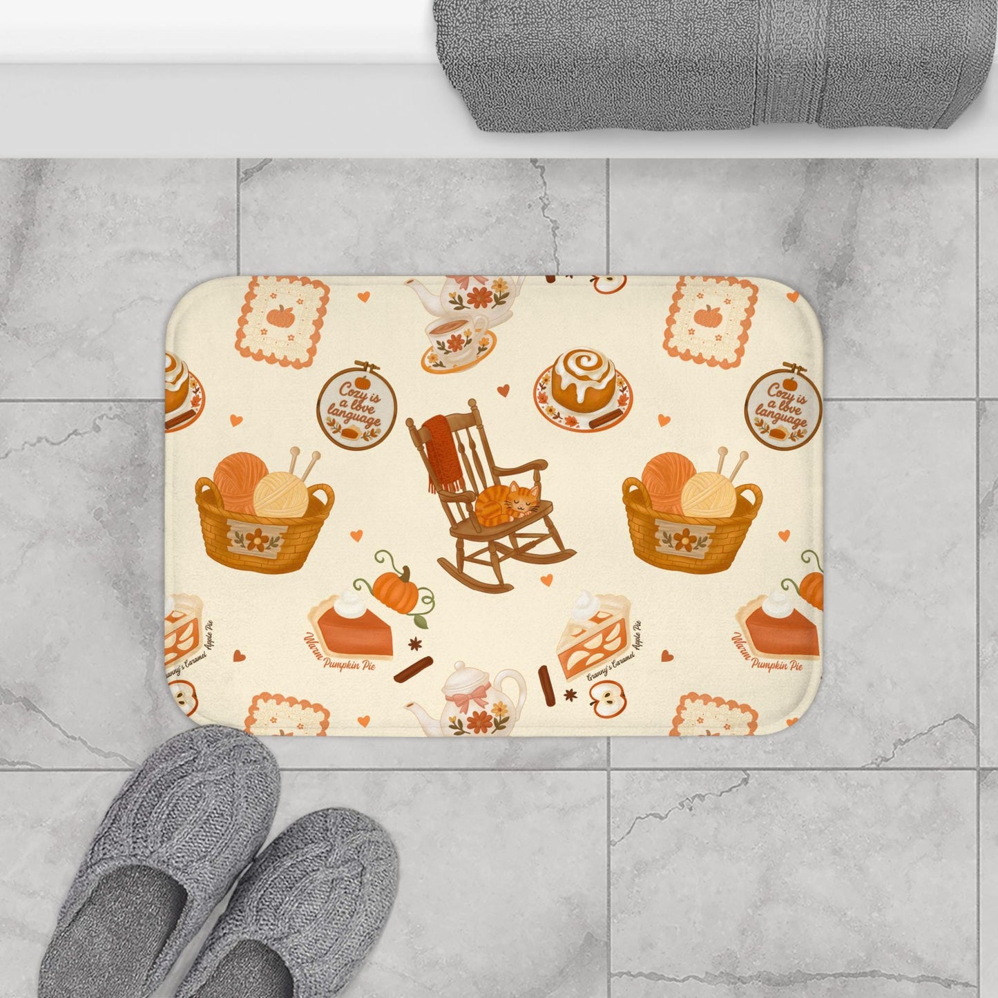 Cozy Autumn Bath Mat: Memory Foam Microfiber, Fall Decor