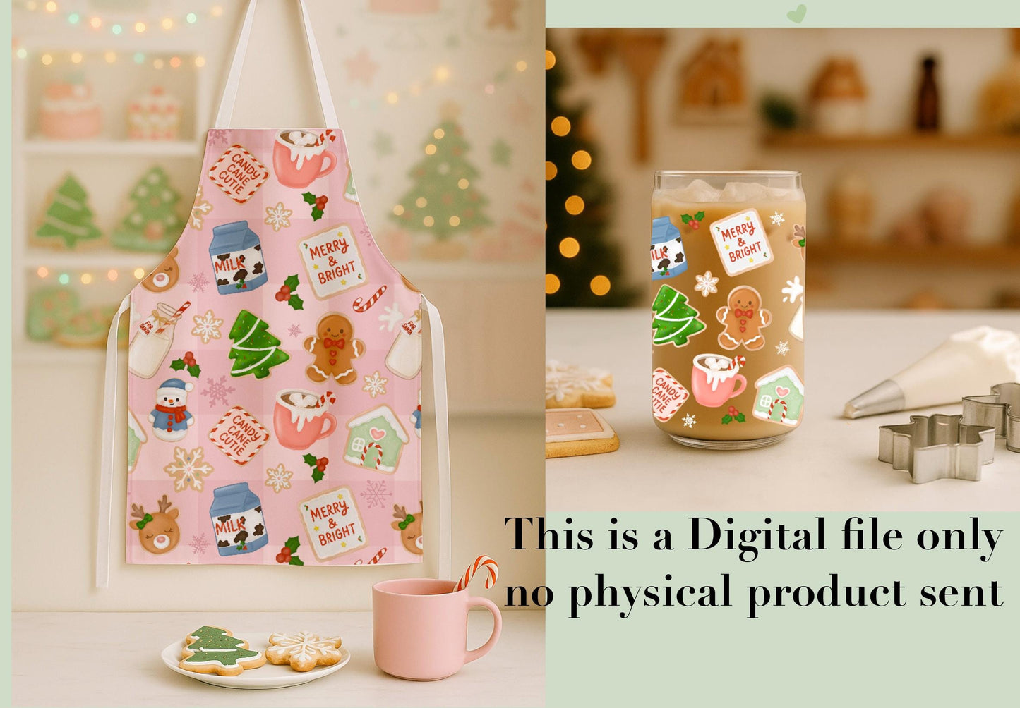 Cookies & Milk Seamless Pattern Bundle: Holiday Gingham, Pastel Digital Paper (PNG)