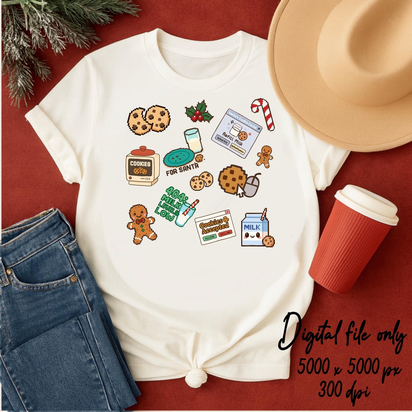 Christmas Pixel Cookie Seamless Pattern | Y2K Retro Design (Digital Download)