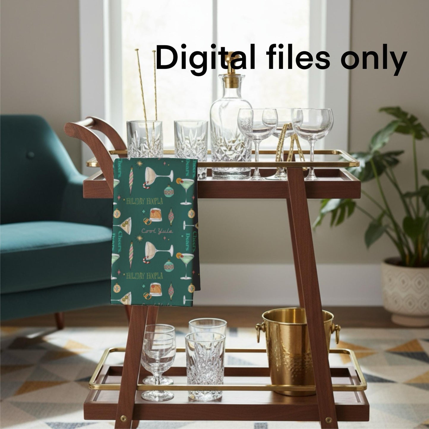 Retro Christmas Martini Seamless Pattern • Mid-Century Holiday Fabric