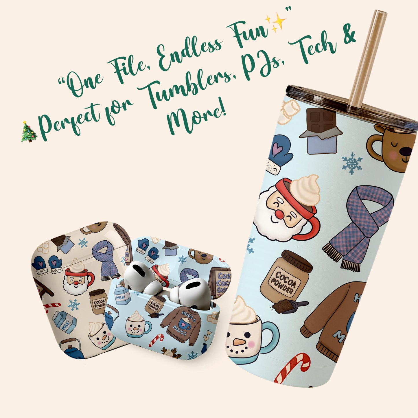 Christmas Cocoa Seamless Pattern – Holiday Doodle Clipart (PNG)