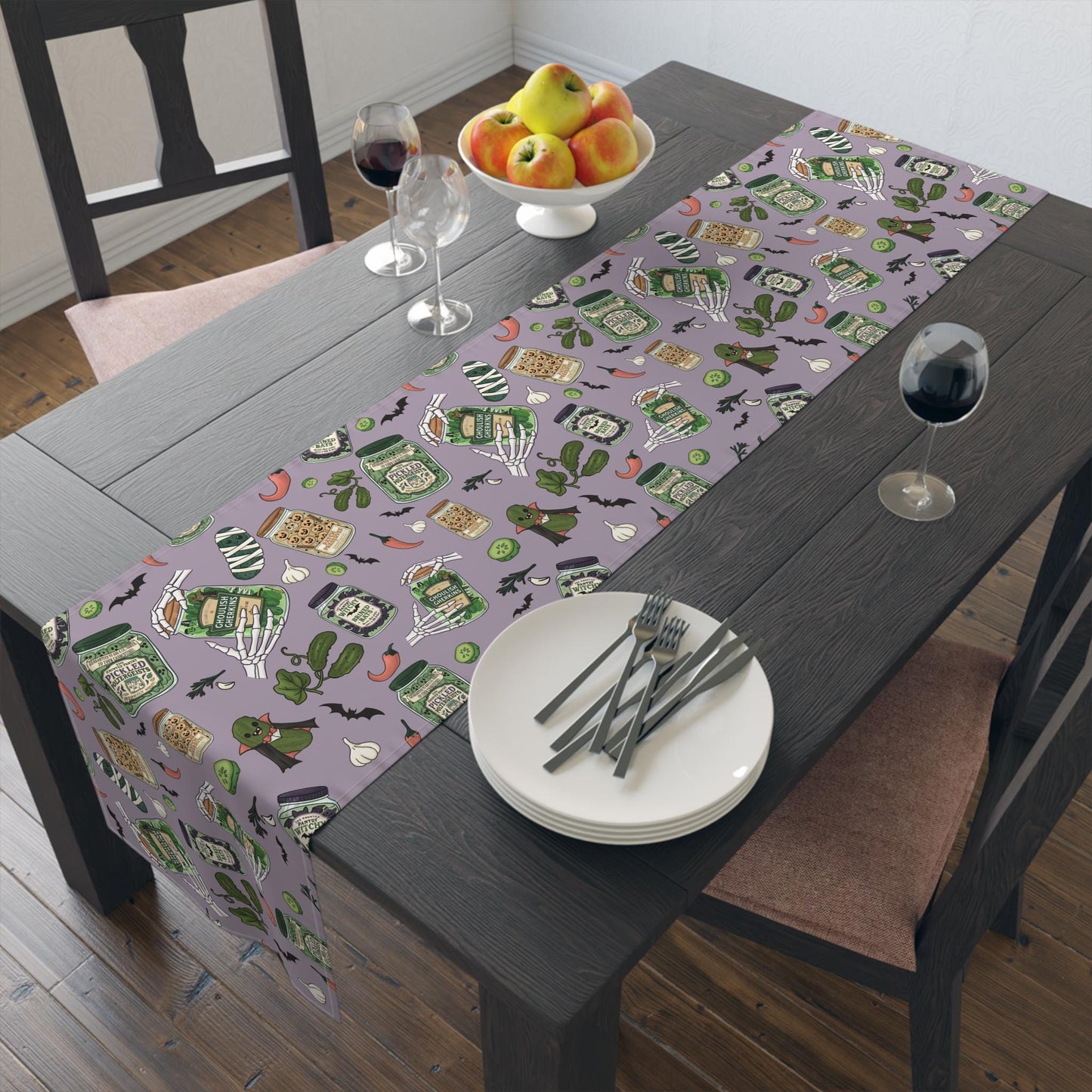 Witchy Halloween Table Runner: Haunted Pantry Jar Print, Spooky Decor
