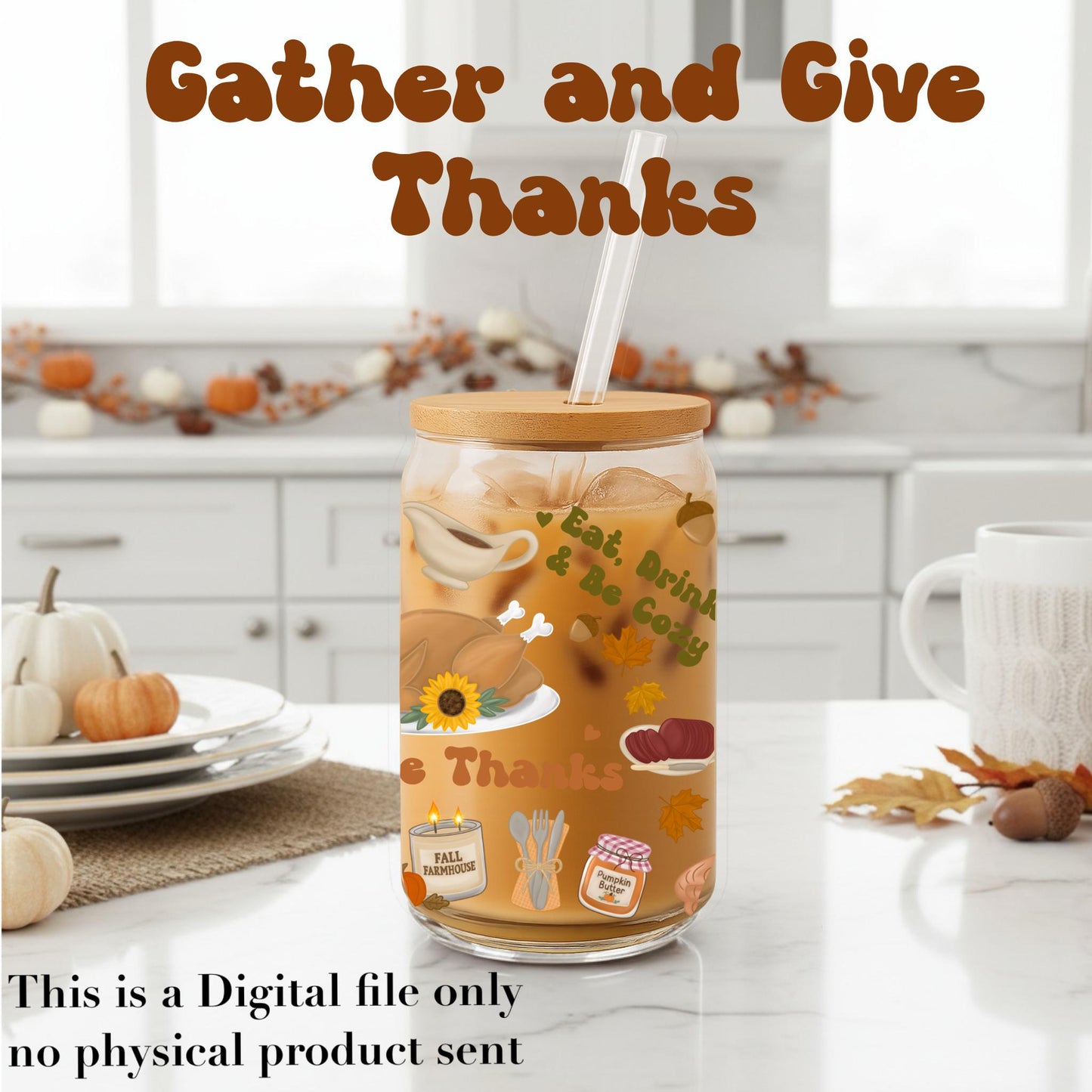 Thanksgiving Libbey Glass Can Wrap: Turkey & Pumpkin Design (Digital Download)