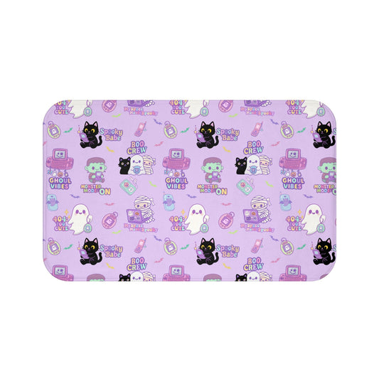 Y2K Gameboy Bath Mat: Pastel Frankenstein Mummy, Non-Slip Memory Foam