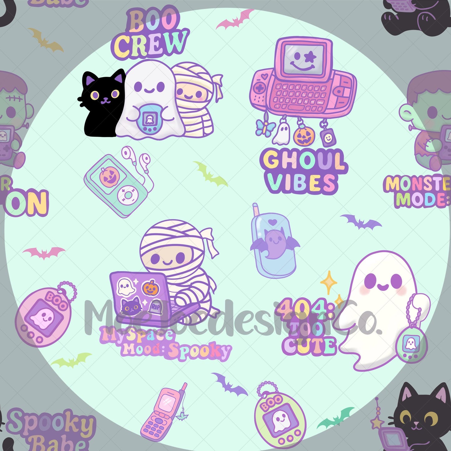 Y2K Halloween Seamless Pattern – 4 Colorways + Transparent | Digital Download