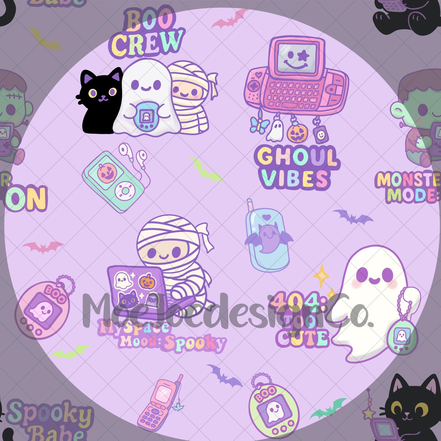 Y2K Halloween Seamless Pattern – 4 Colorways + Transparent | Digital Download