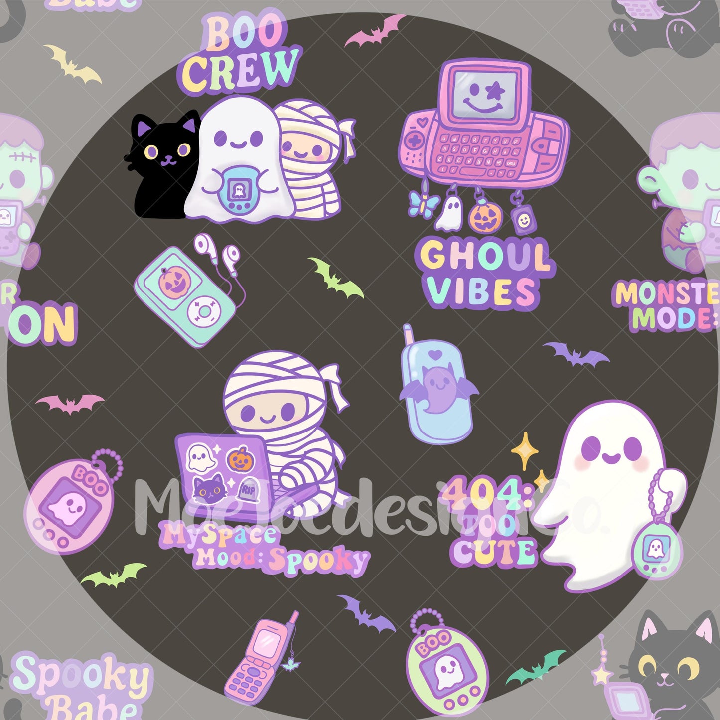 Y2K Halloween Seamless Pattern – 4 Colorways + Transparent | Digital Download