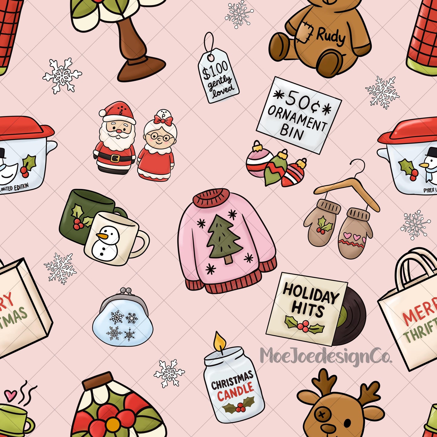 Christmas Thrift Store Seamless Pattern: Hand-Drawn PNG (Digital Download)
