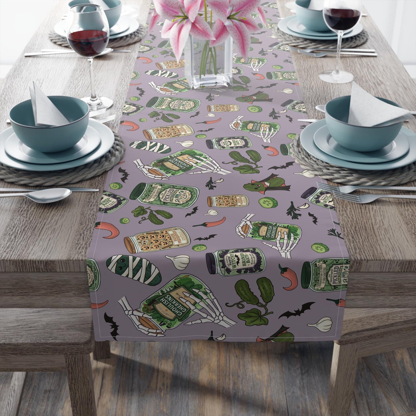 Witchy Halloween Table Runner: Haunted Pantry Jar Print, Spooky Decor