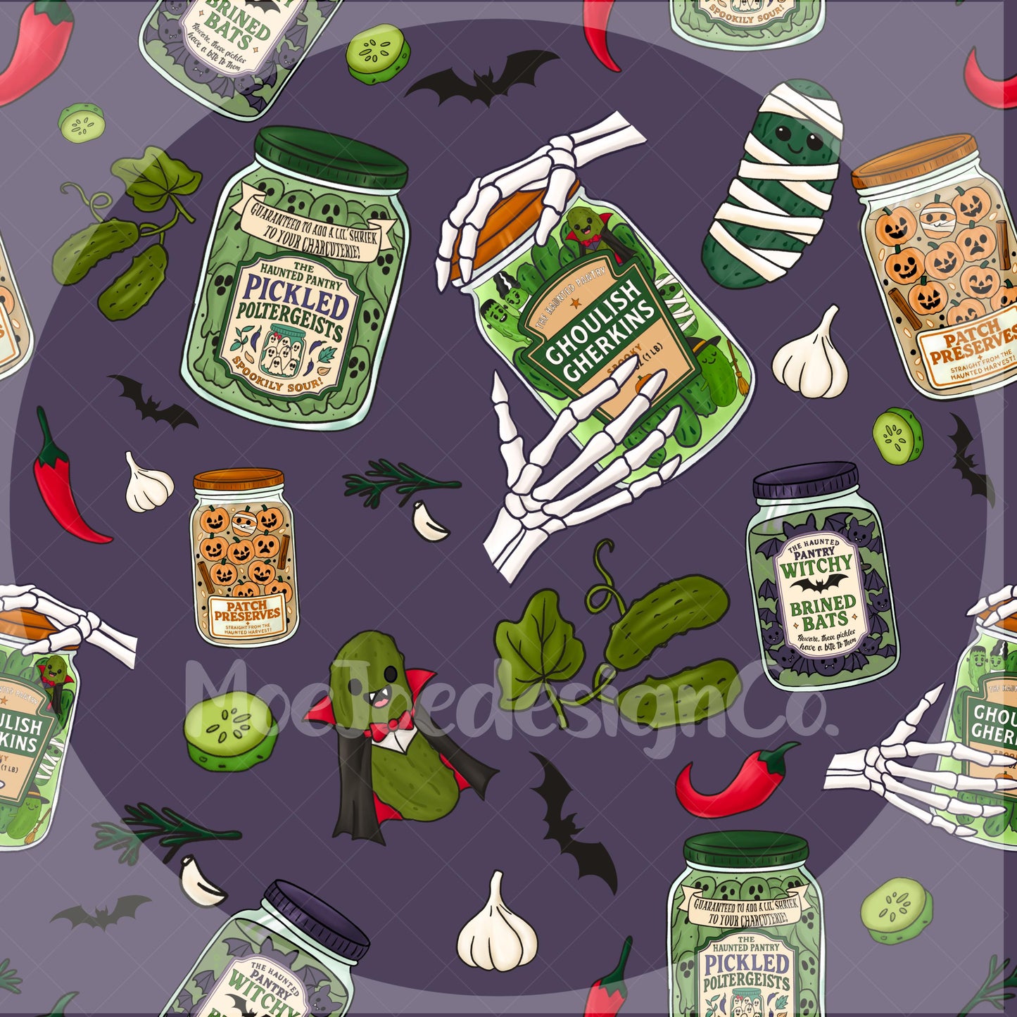 The Haunted Pantry Seamless Halloween Pattern Bundle – 3 color + Transparent | Spooky Cute Digital Download for Stickers, Glass Wrap, Crafts