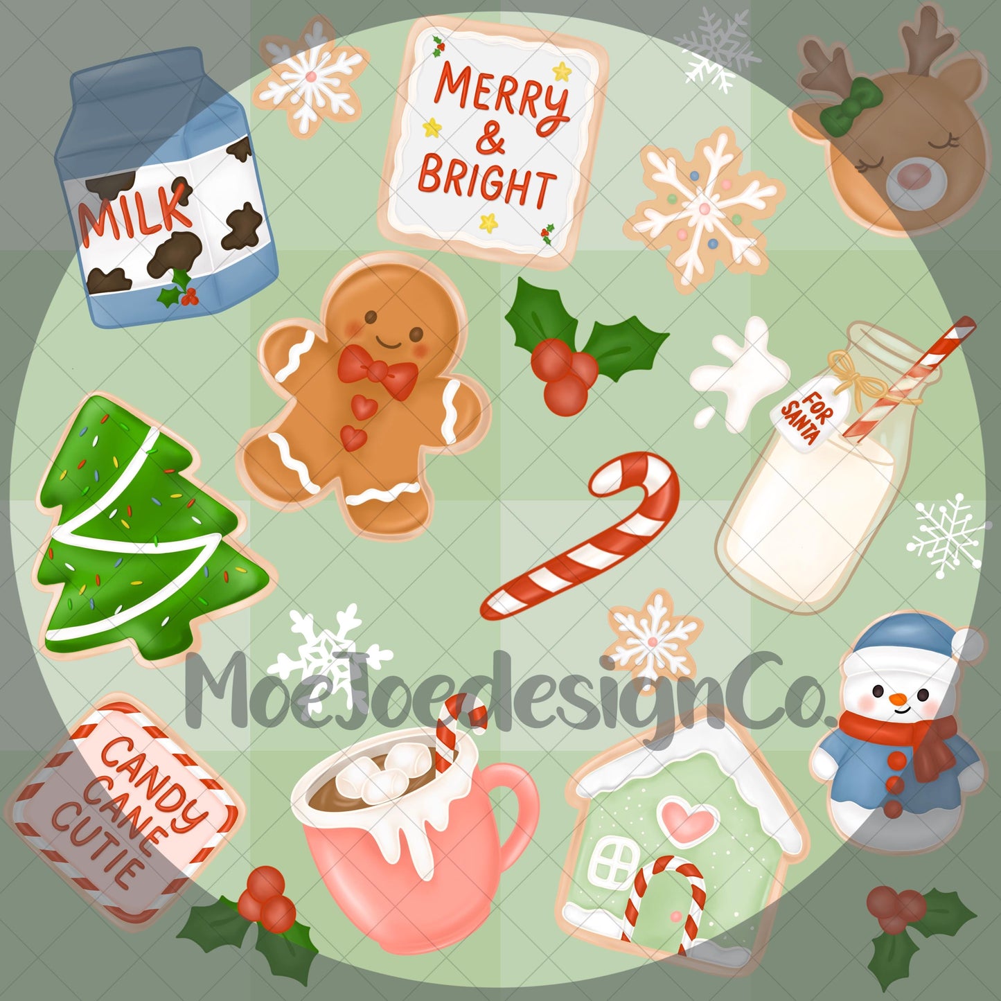 Cookies & Milk Seamless Pattern Bundle: Holiday Gingham, Pastel Digital Paper (PNG)