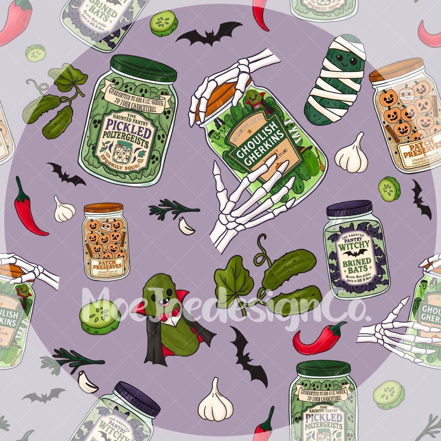 The Haunted Pantry Seamless Halloween Pattern Bundle – 3 color + Transparent | Spooky Cute Digital Download for Stickers, Glass Wrap, Crafts