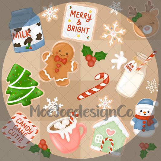 Cookies & Milk Seamless Pattern Bundle: Holiday Gingham, Pastel Digital Paper (PNG)