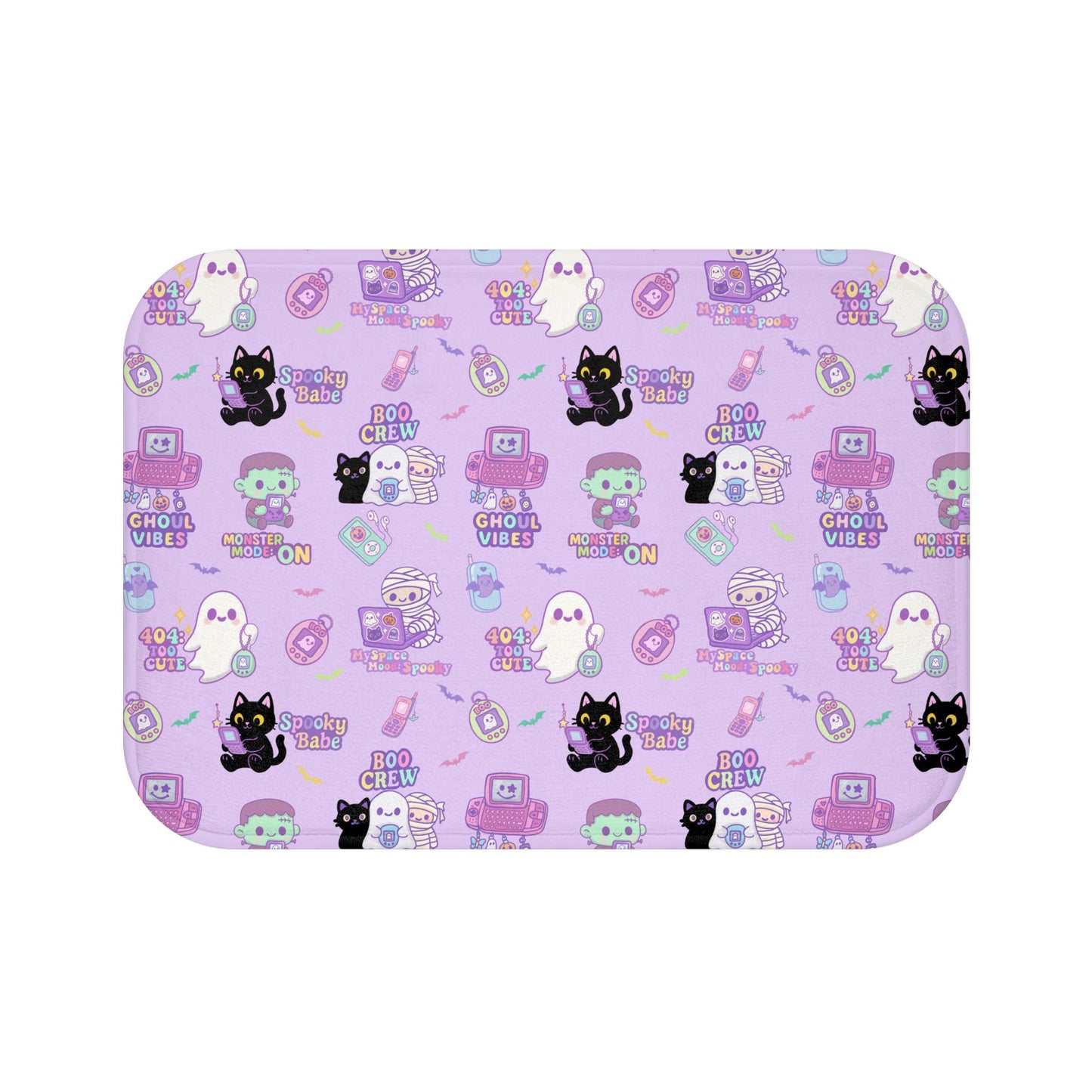 Y2K Gameboy Bath Mat: Pastel Frankenstein Mummy, Non-Slip Memory Foam