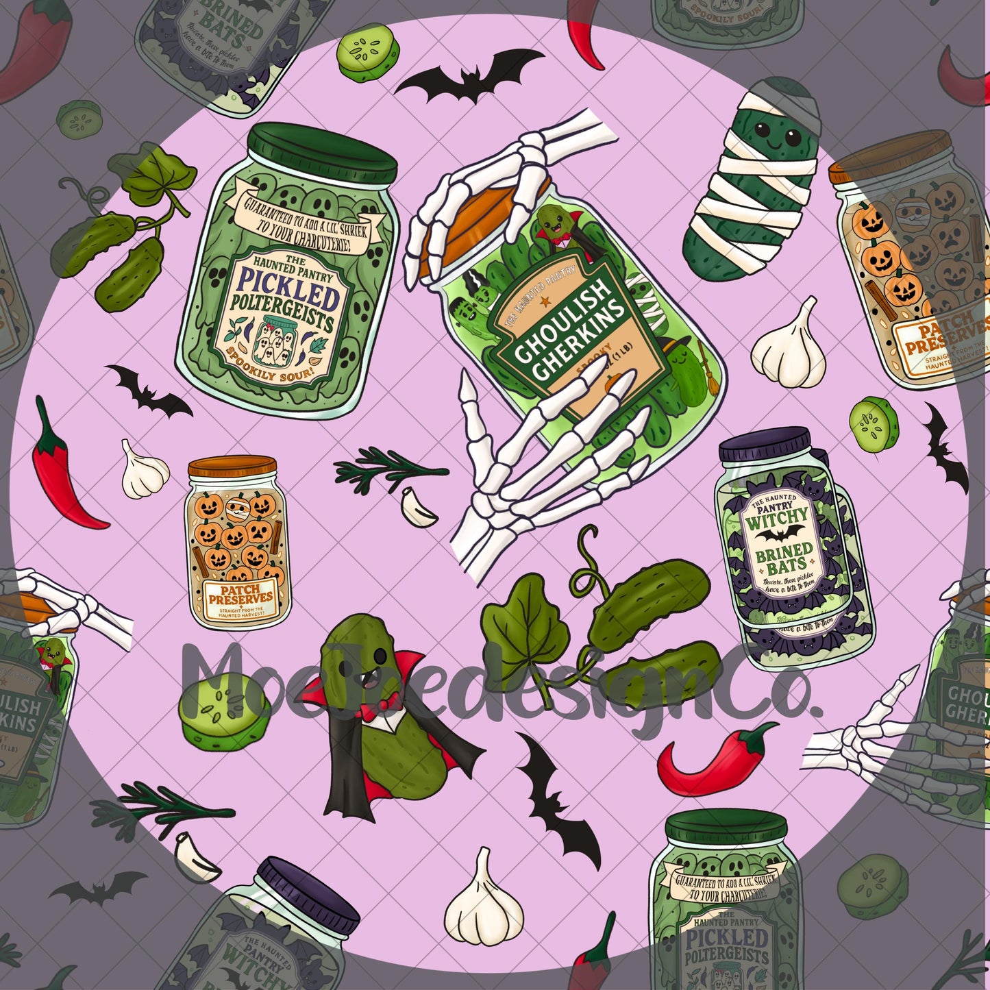 Witchy Halloween Table Runner: Haunted Pantry Jar Print, Spooky Decor