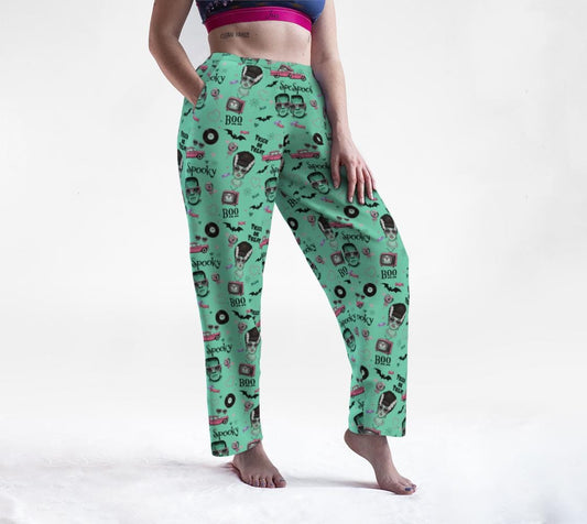 Monster Mash Lounge Pants – Spooky Cute Halloween Pajamas | Retro Horror Print Joggers, Bride of Frankenstein Sleep Pants, Cozy Art of Where
