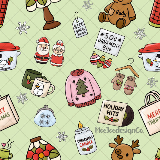 Christmas Thrift Store Seamless Pattern: Hand-Drawn PNG (Digital Download)