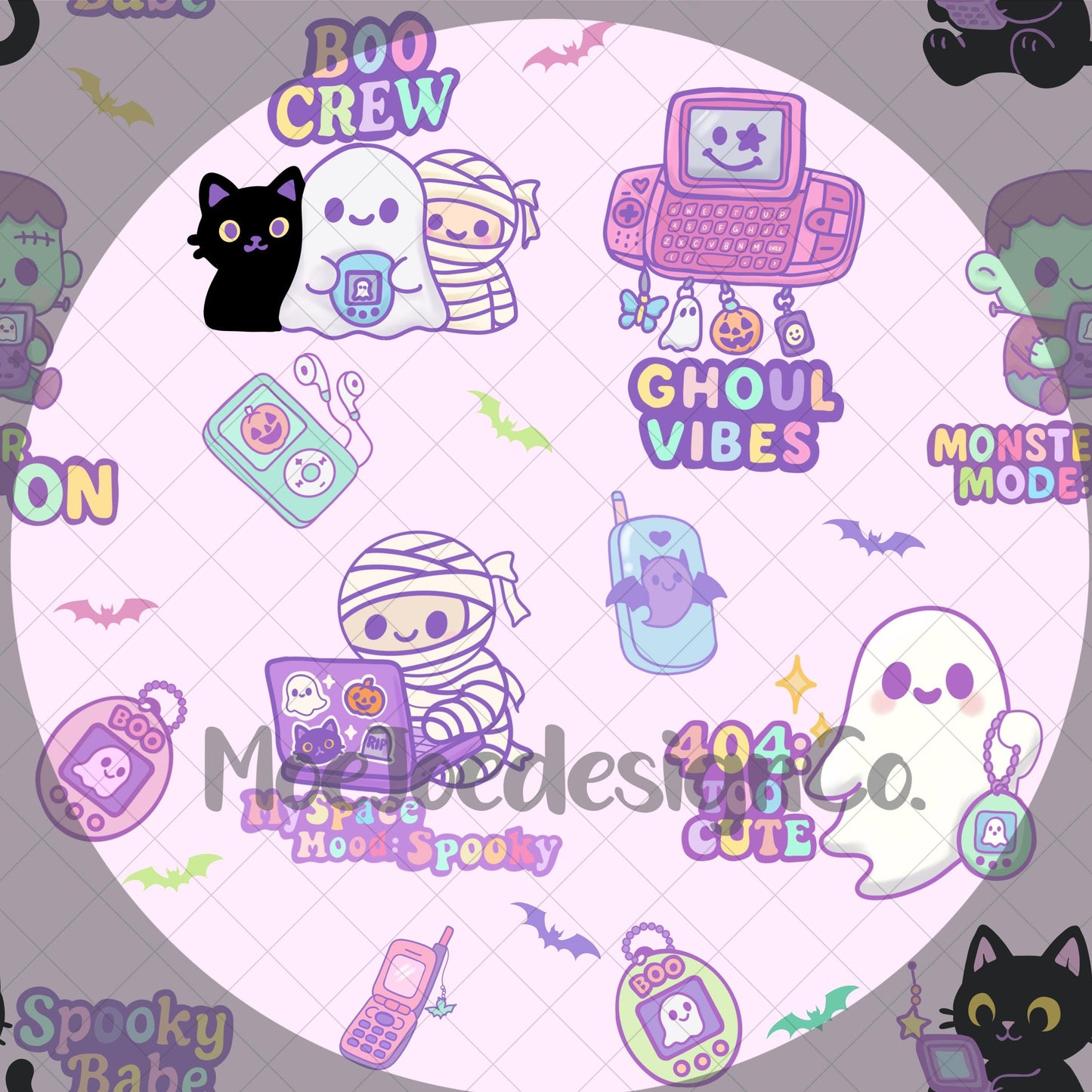 Y2K Halloween Seamless Pattern – 4 Colorways + Transparent | Digital Download