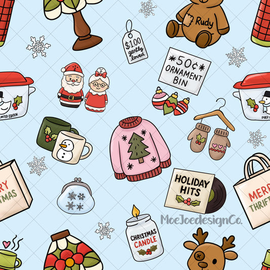 Christmas Thrift Store Seamless Pattern: Hand-Drawn PNG (Digital Download)