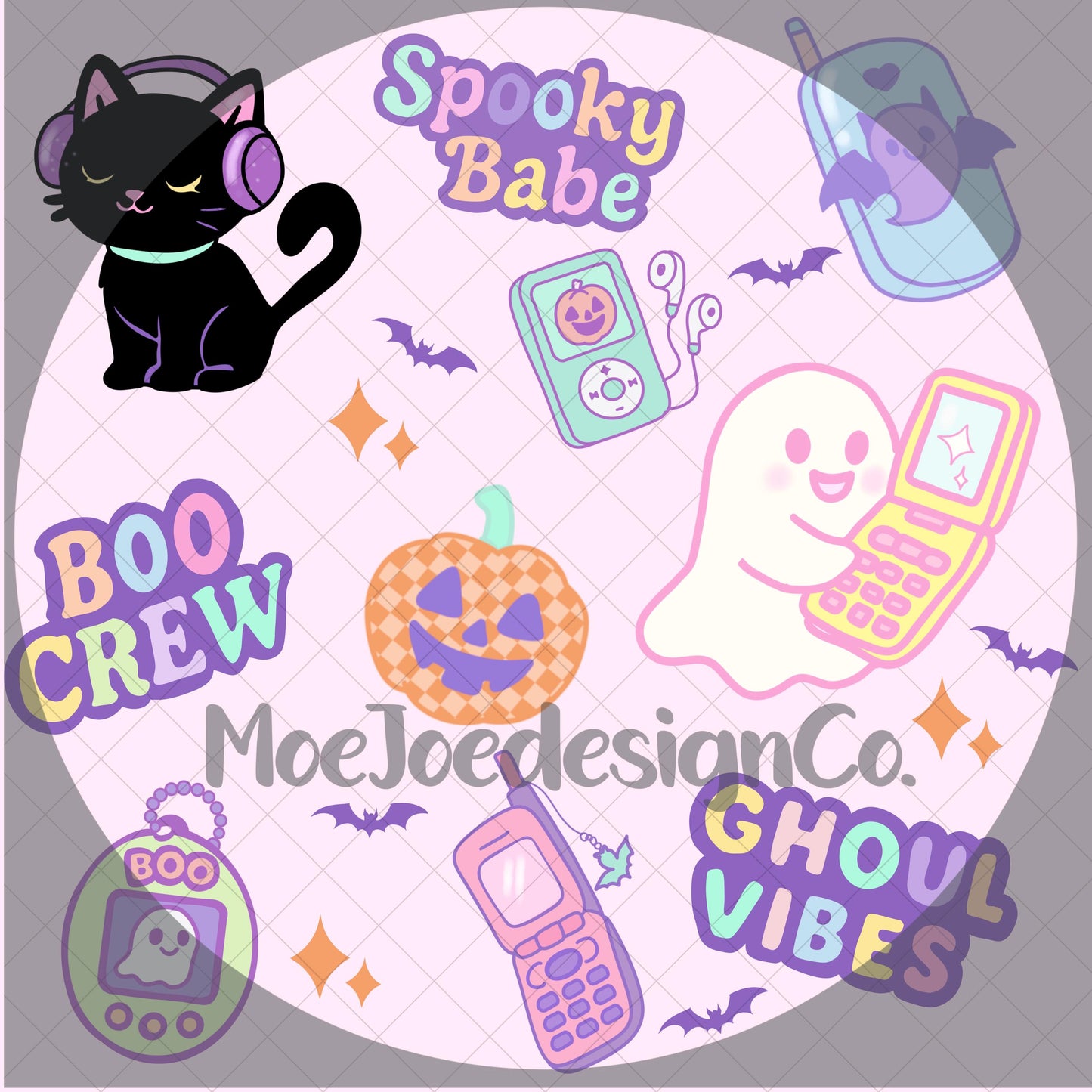 Y2K Pastel Halloween Pattern – Ghosts, Vintage Tech, Libbey Can Wrap (Digital Download)