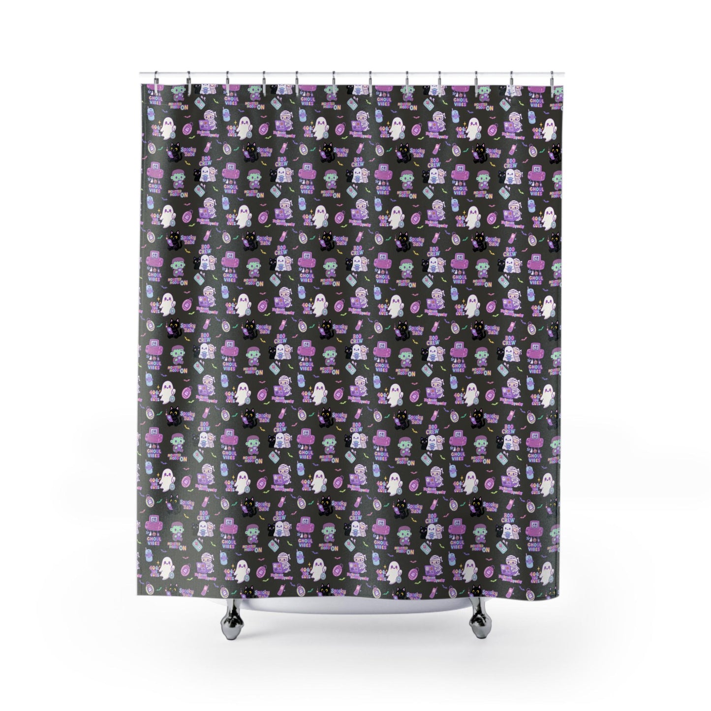 Whimsical Halloween Shower Curtain: Ghosts & Cats Bathroom Decor