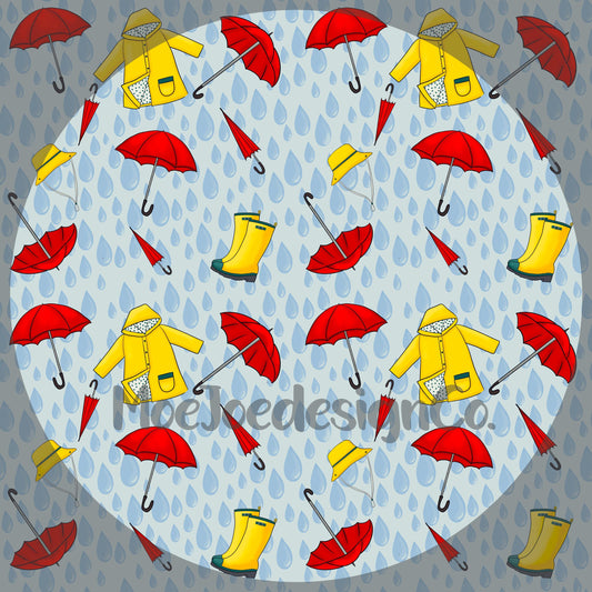 Rainy Day Seamless Pattern | Red Umbrellas PNG (Digital Download)