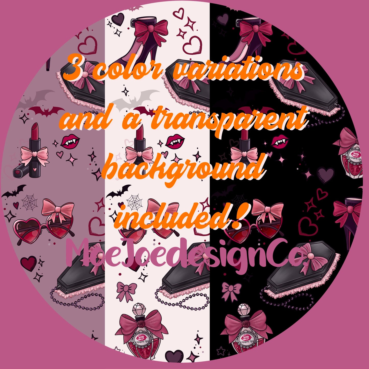 Vampy Coquette Seamless Pattern: Goth Halloween Digital Paper (PNG Download