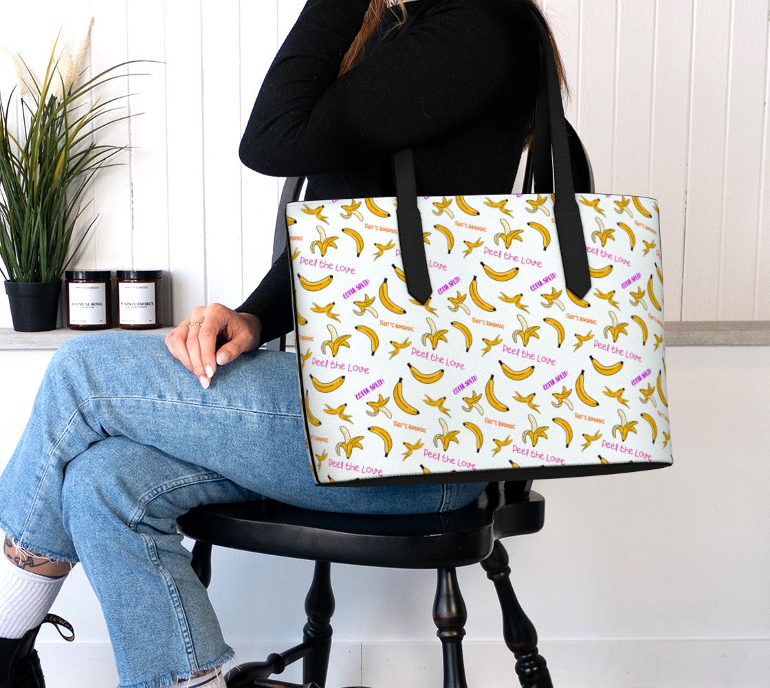 Banana Print Vegan Leather Tote Bag: Funny Pun Coquette Purse