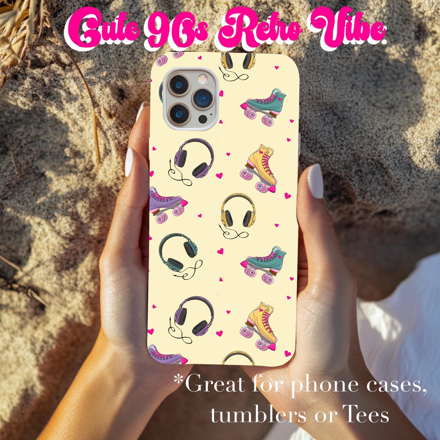 Retro Roller Skate Seamless Pattern: 90s PNG Design (Digital Download