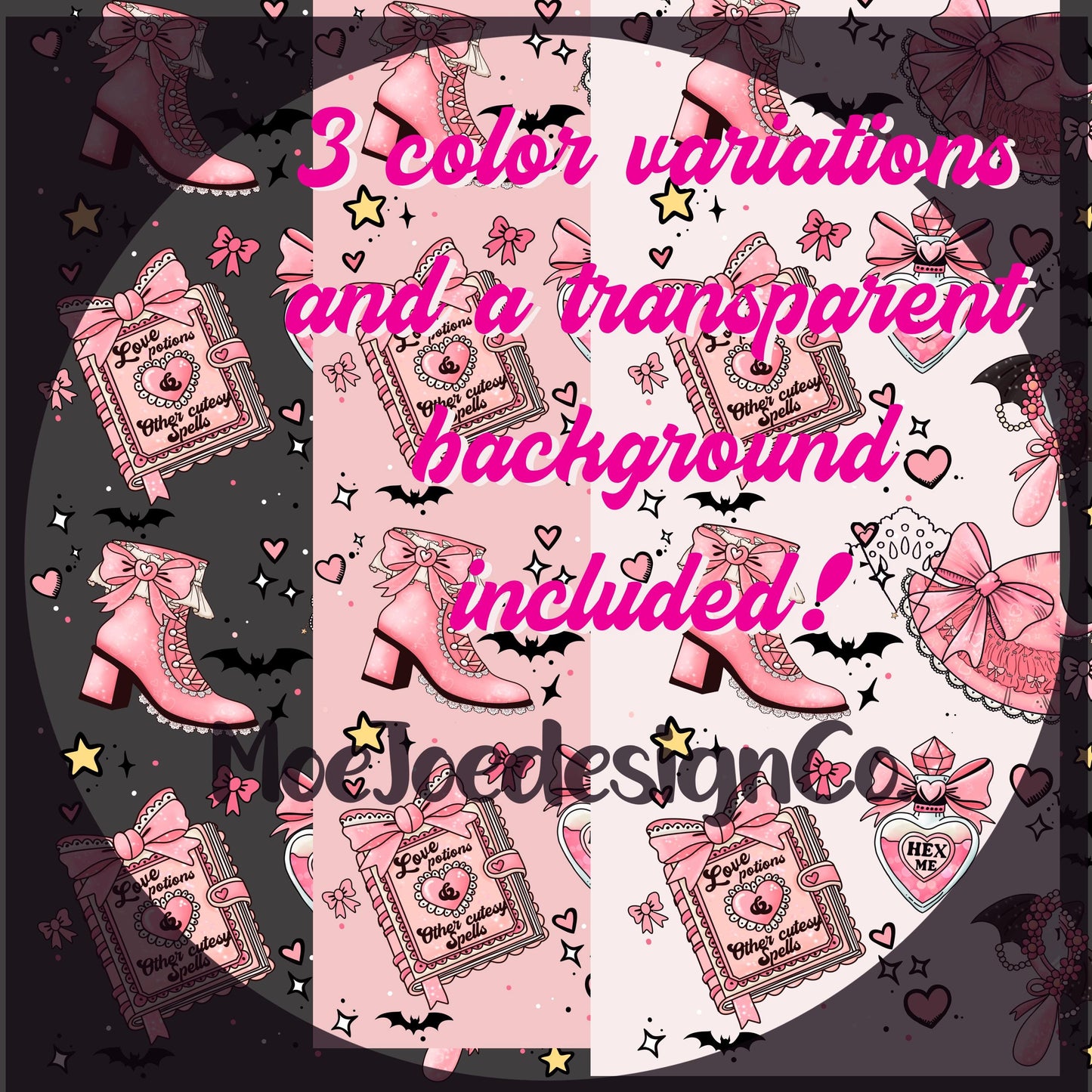 Coquette Witch Seamless Pattern: Pink Kawaii Halloween PNG Design