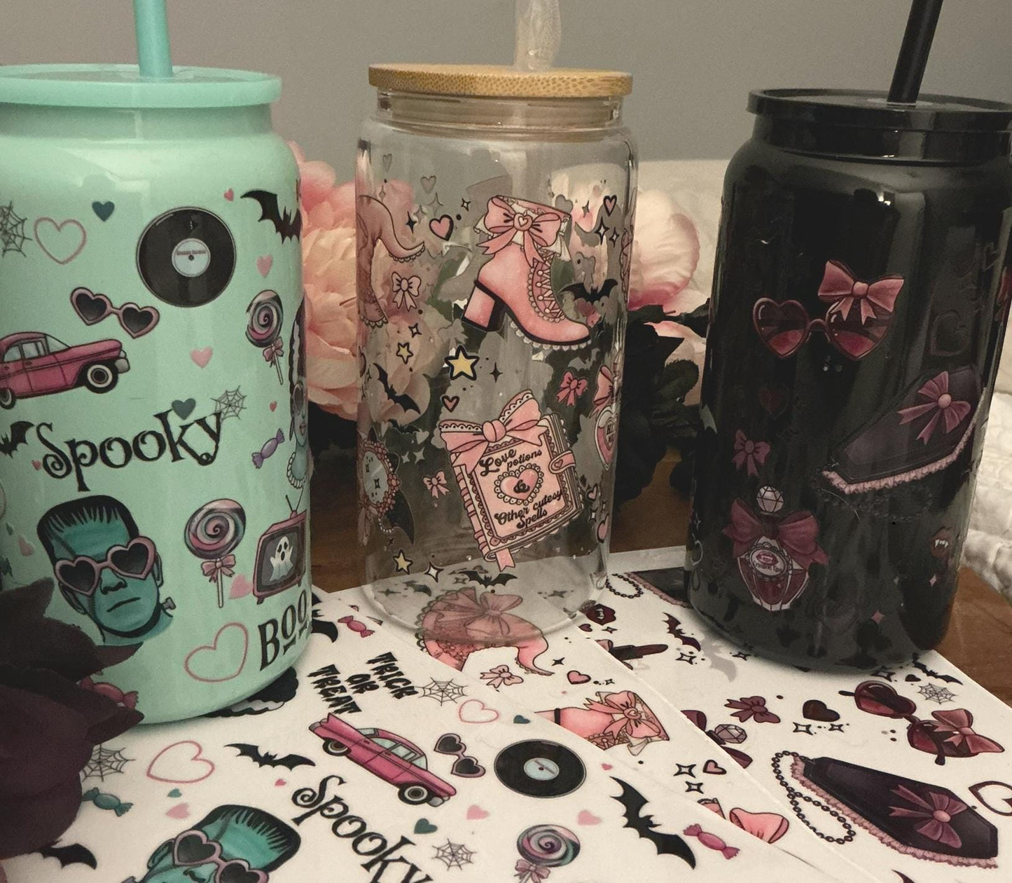 Girlie Halloween UV DTF Cup Wrap Bundle: Glam Goth, Witchy, Retro Designs