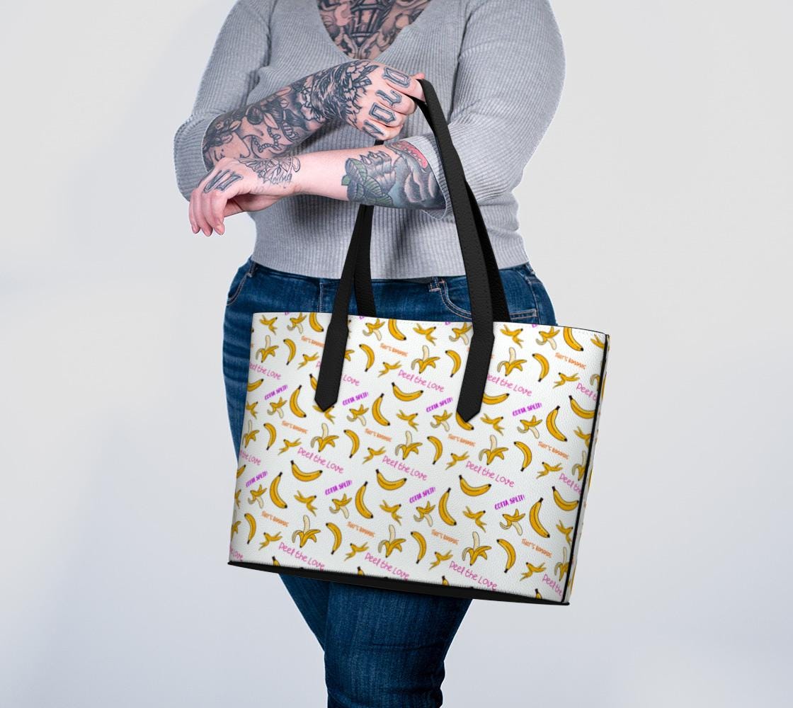 Banana Print Vegan Leather Tote Bag: Funny Pun Coquette Purse