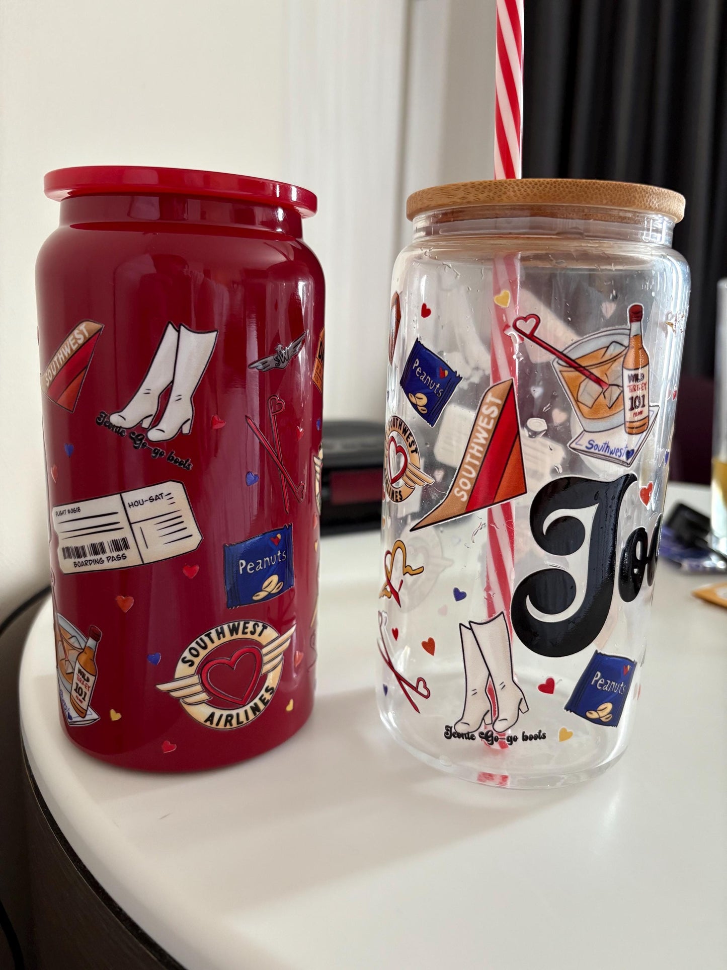 LUV Airline Glass Can Wrap Sticker: Southwest Inspired Aviation Decal