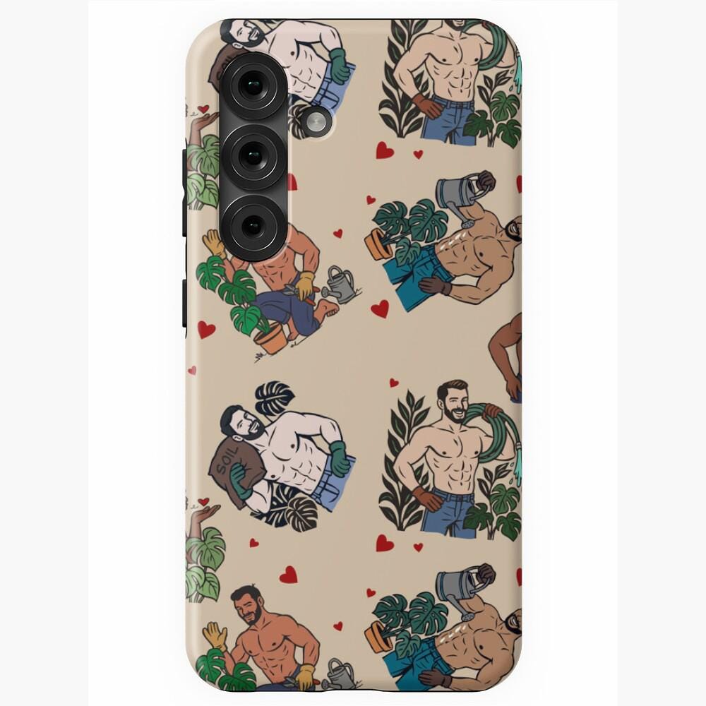 Plant Daddy Seamless Pattern: Shirtless Gardeners Digital Paper (PNG Download