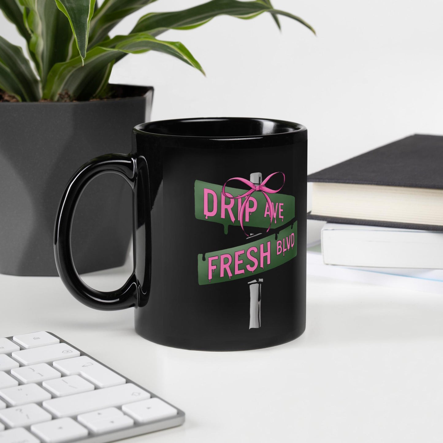 Glossy Black Ceramic Mug – Pink Drip Ave Streetwear Design