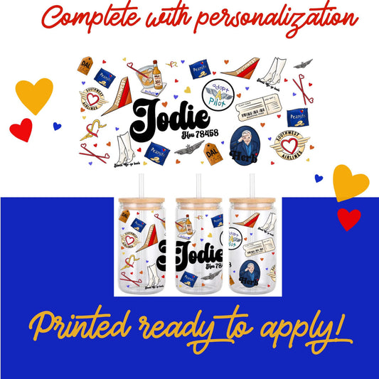 LUV Airline Glass Can Wrap Sticker: Southwest Inspired Aviation Decal