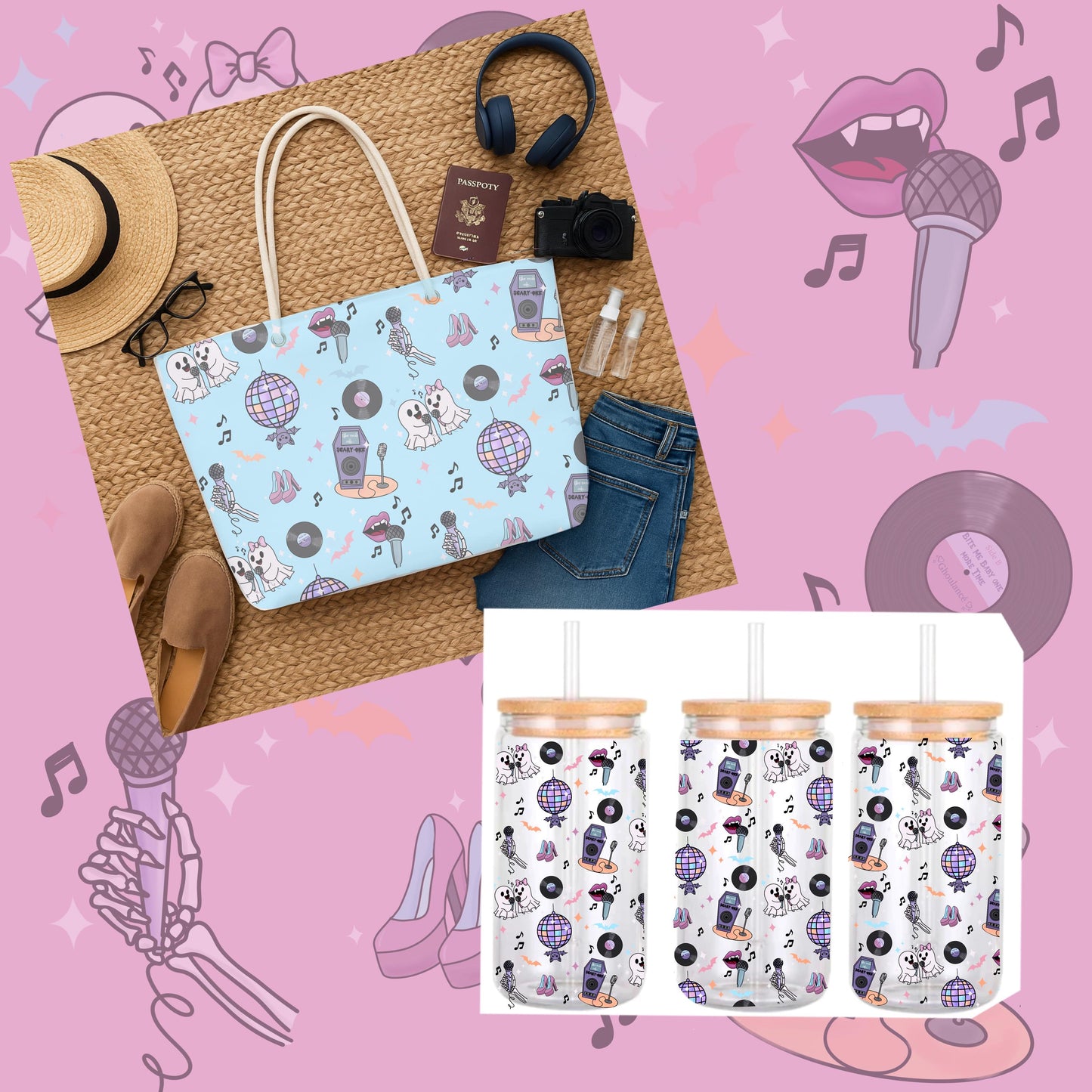 Halloween Seamless Pattern Bundle: Scary-oke Ghosts, Karaoke, Pastel Horror (Digital Download