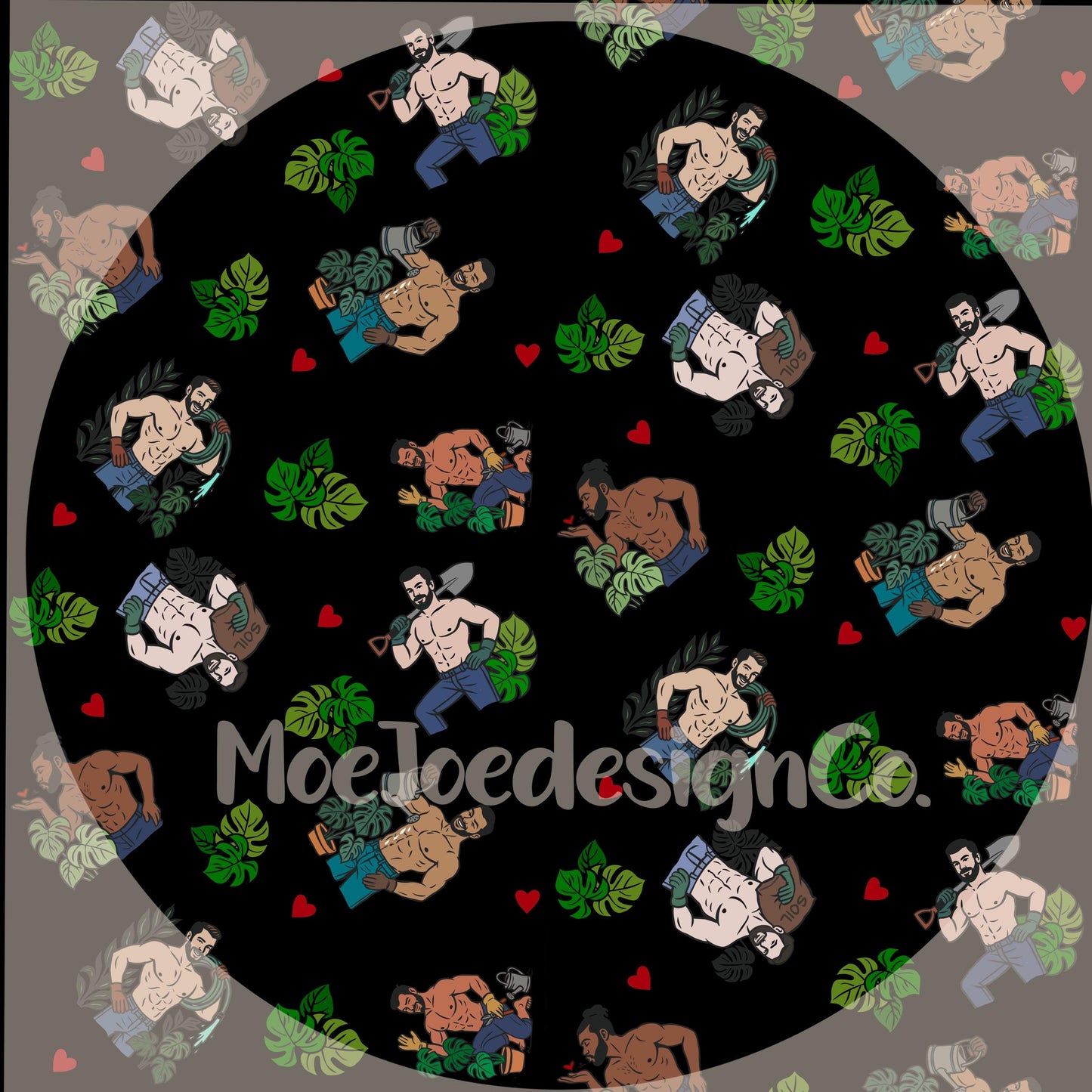 Plant Daddy Seamless Pattern: Shirtless Gardeners Digital Paper (PNG Download