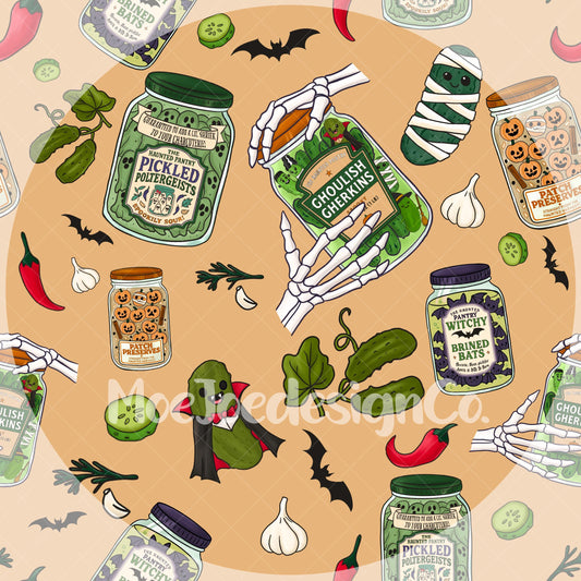 The Haunted Pantry Seamless Halloween Pattern Bundle – 3 color + Transparent | Spooky Cute Digital Download for Stickers, Glass Wrap, Crafts