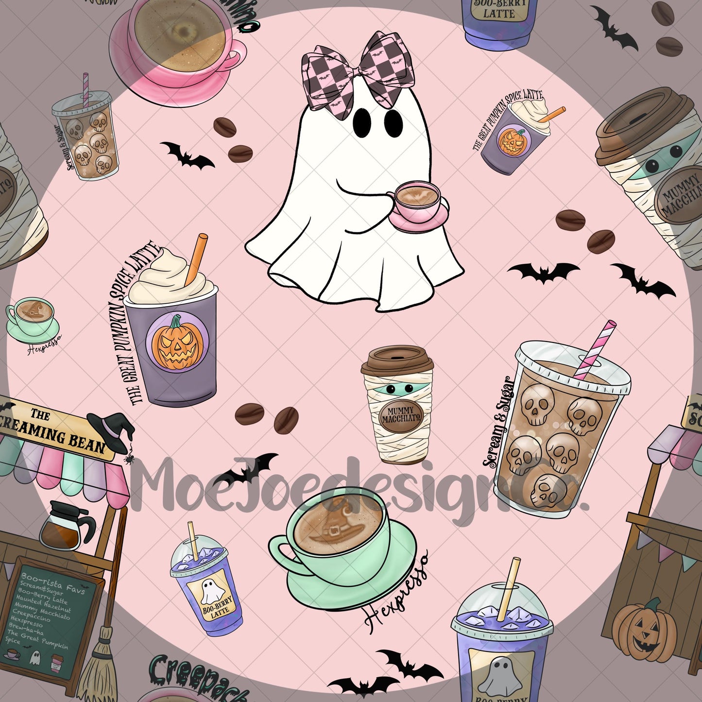 Pastel Halloween Coffee Shop Glass Can Wrap (Digital Download)