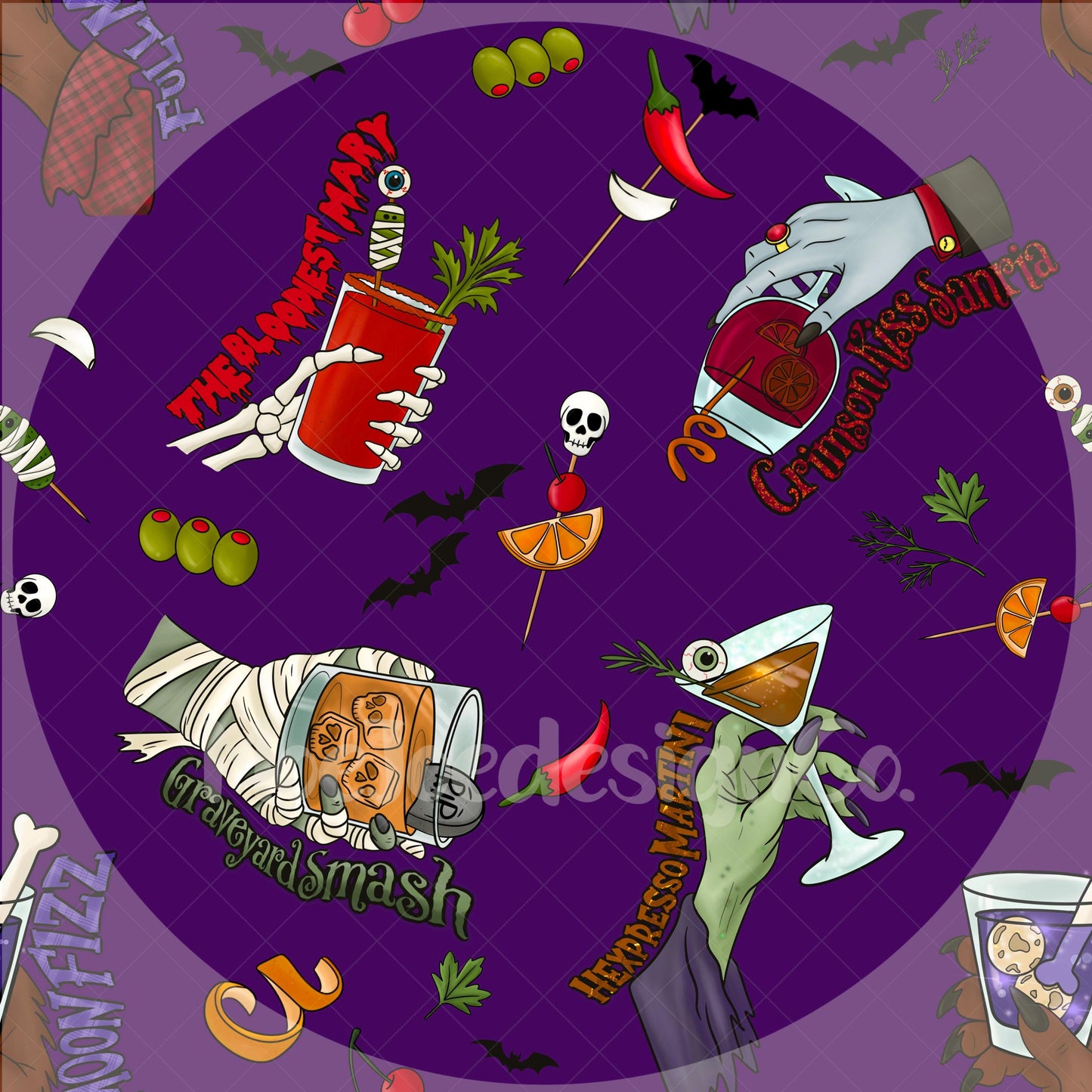 Creepy Cocktail Party Halloween Pattern: Spooky Monster Drinks (Digital Paper)