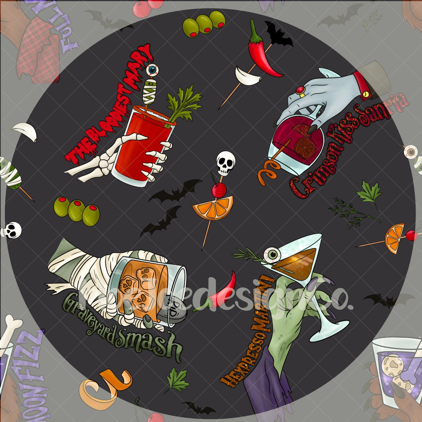 Creepy Cocktail Party Halloween Pattern: Spooky Monster Drinks (Digital Paper)
