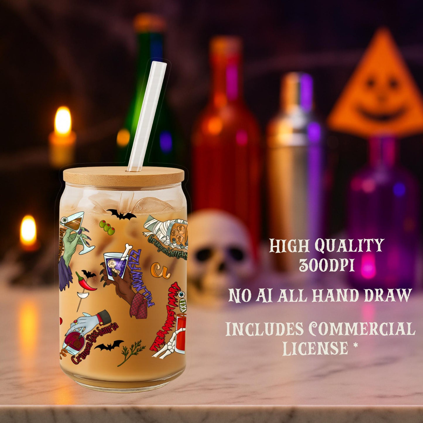 Creepy Cocktail Party Halloween Pattern: Spooky Monster Drinks (Digital Paper)