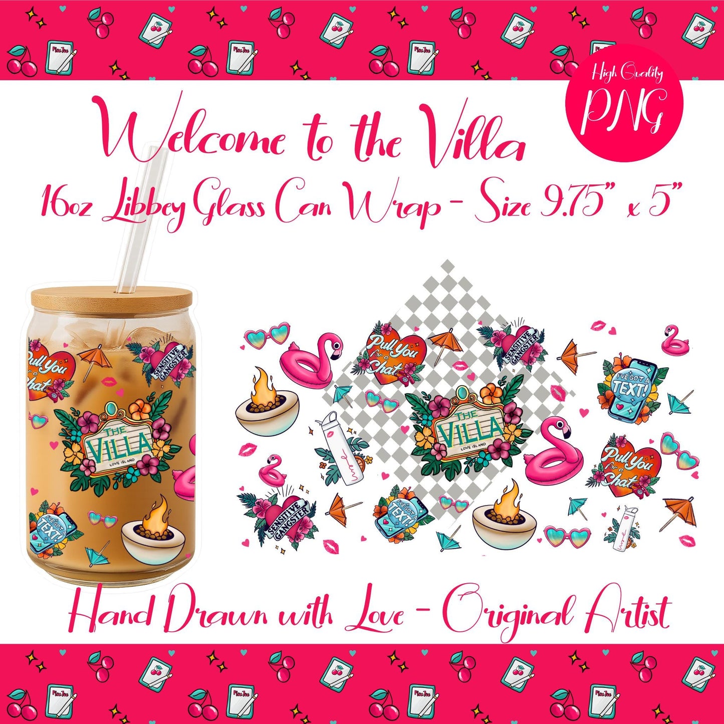 Love Island Inspired Glass Wrap: Tropical Flamingo PNG File (Digital Download)